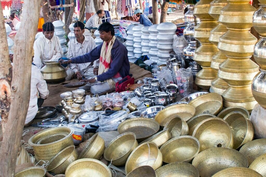 Market stall selling brass and steel pots